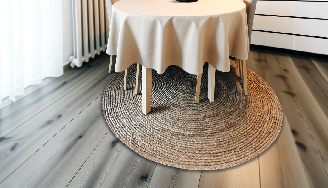 Past een rond jute kleed onder een eettafel?