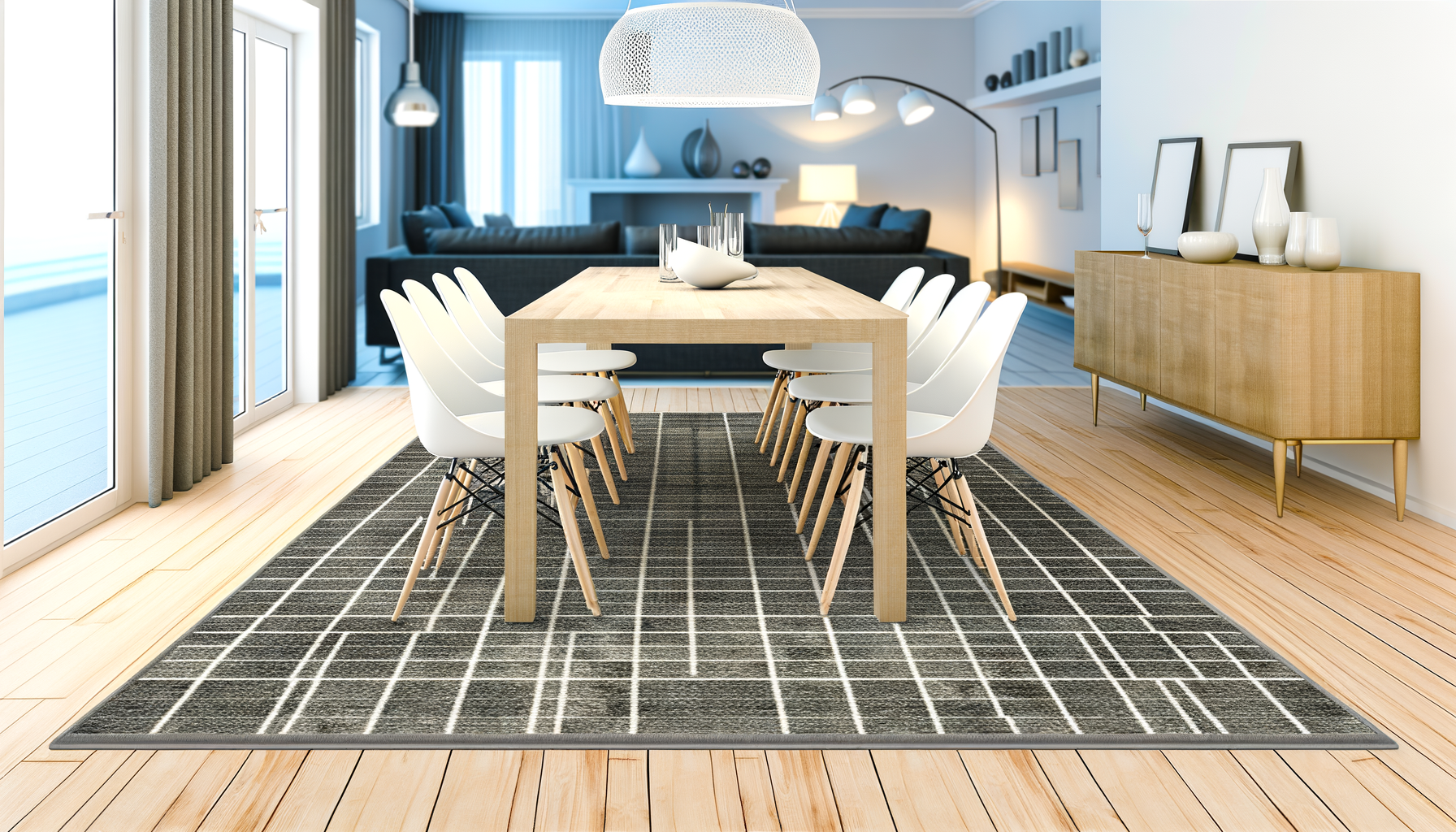 Hoe groot moet een modern kleed onder de eettafel?