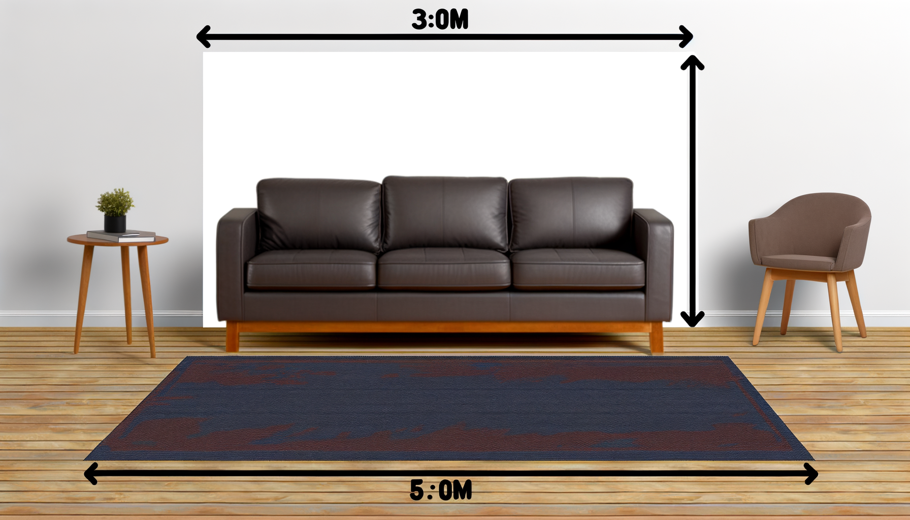 Welke maat vloerkleed past bij een 3-zits bank?