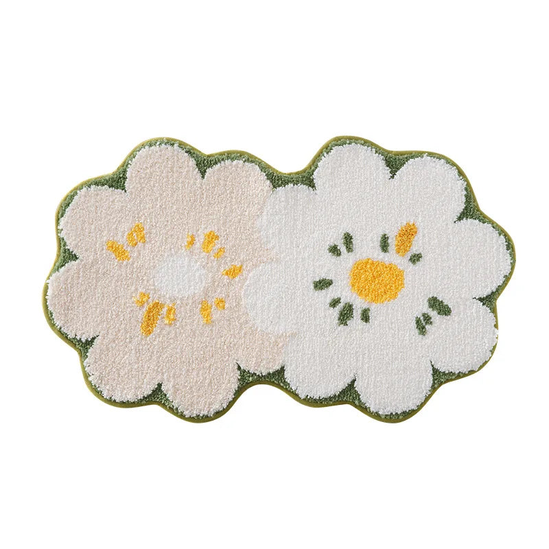 Cartoon Double Flower Bath Mat Bathroom Quick Drying Absorbent Foot Mat Super Fiber Flocking Comfortable And Soft