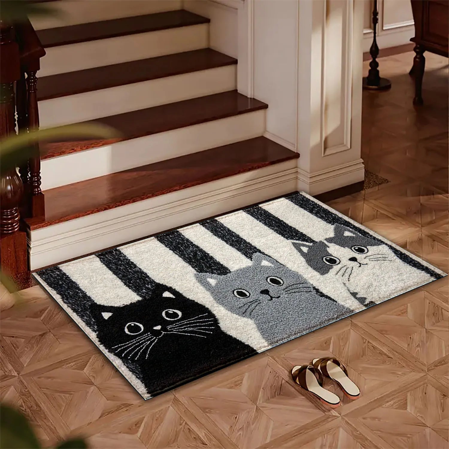 Vikama Striped Cartoon Cat Carpet Soft Doormat Waterproof Floor Mat Rug For Bedroom Carpet For Live Room Outdoor Carpet