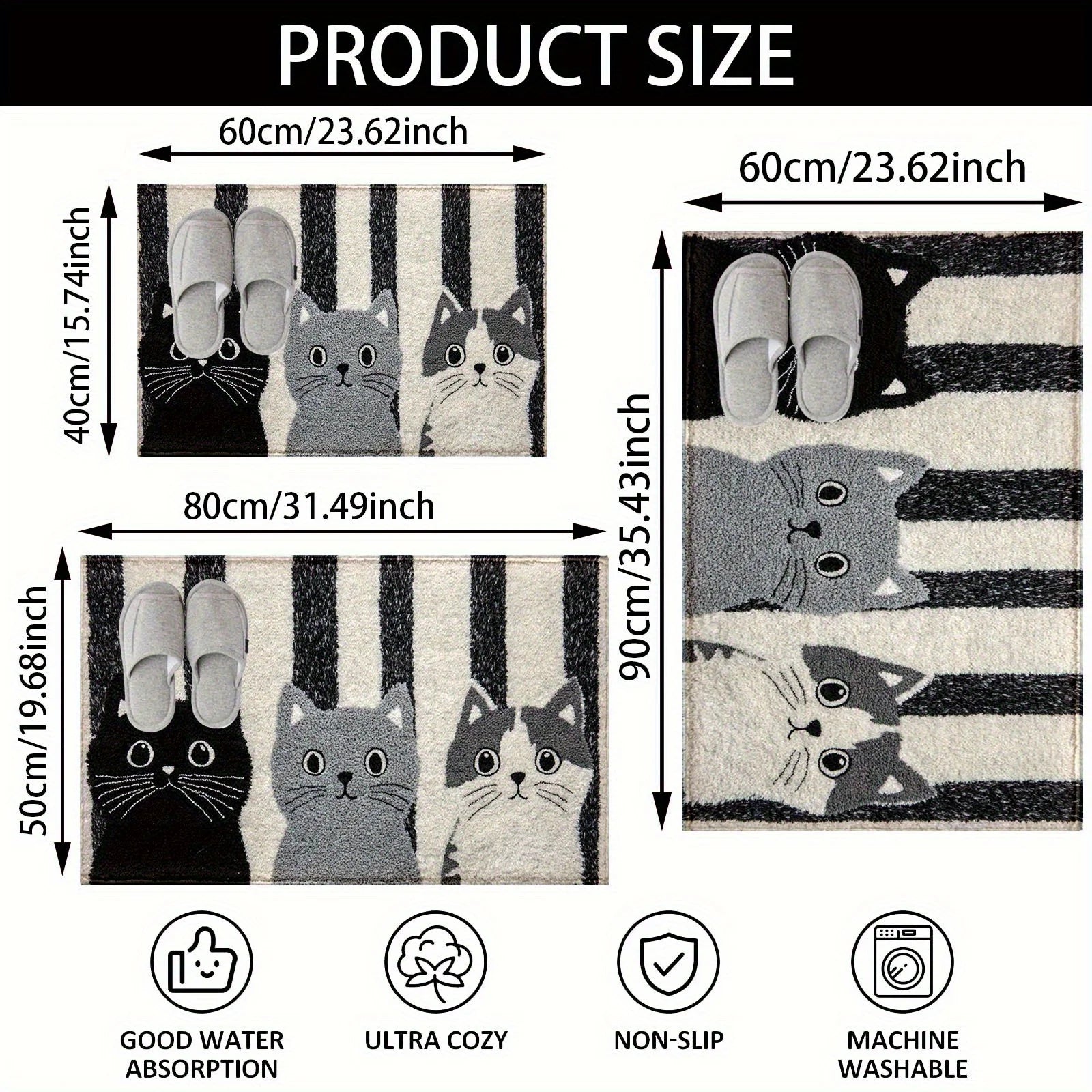 Vikama Striped Cartoon Cat Carpet Soft Doormat Waterproof Floor Mat Rug For Bedroom Carpet For Live Room Outdoor Carpet