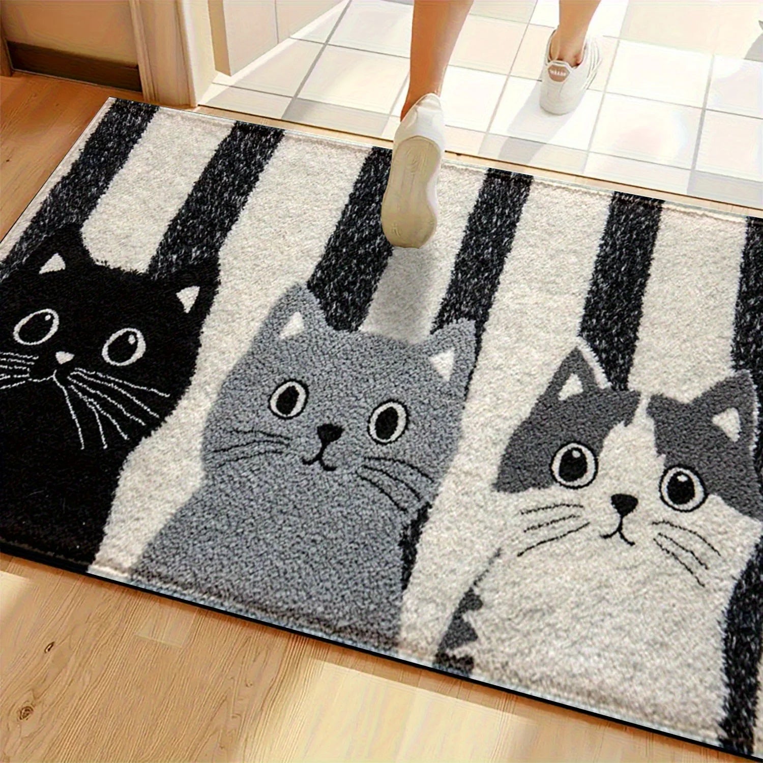 Vikama Striped Cartoon Cat Carpet Soft Doormat Waterproof Floor Mat Rug For Bedroom Carpet For Live Room Outdoor Carpet