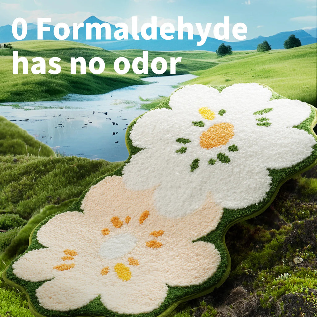 Cartoon Double Flower Bath Mat Bathroom Quick Drying Absorbent Foot Mat Super Fiber Flocking Comfortable And Soft