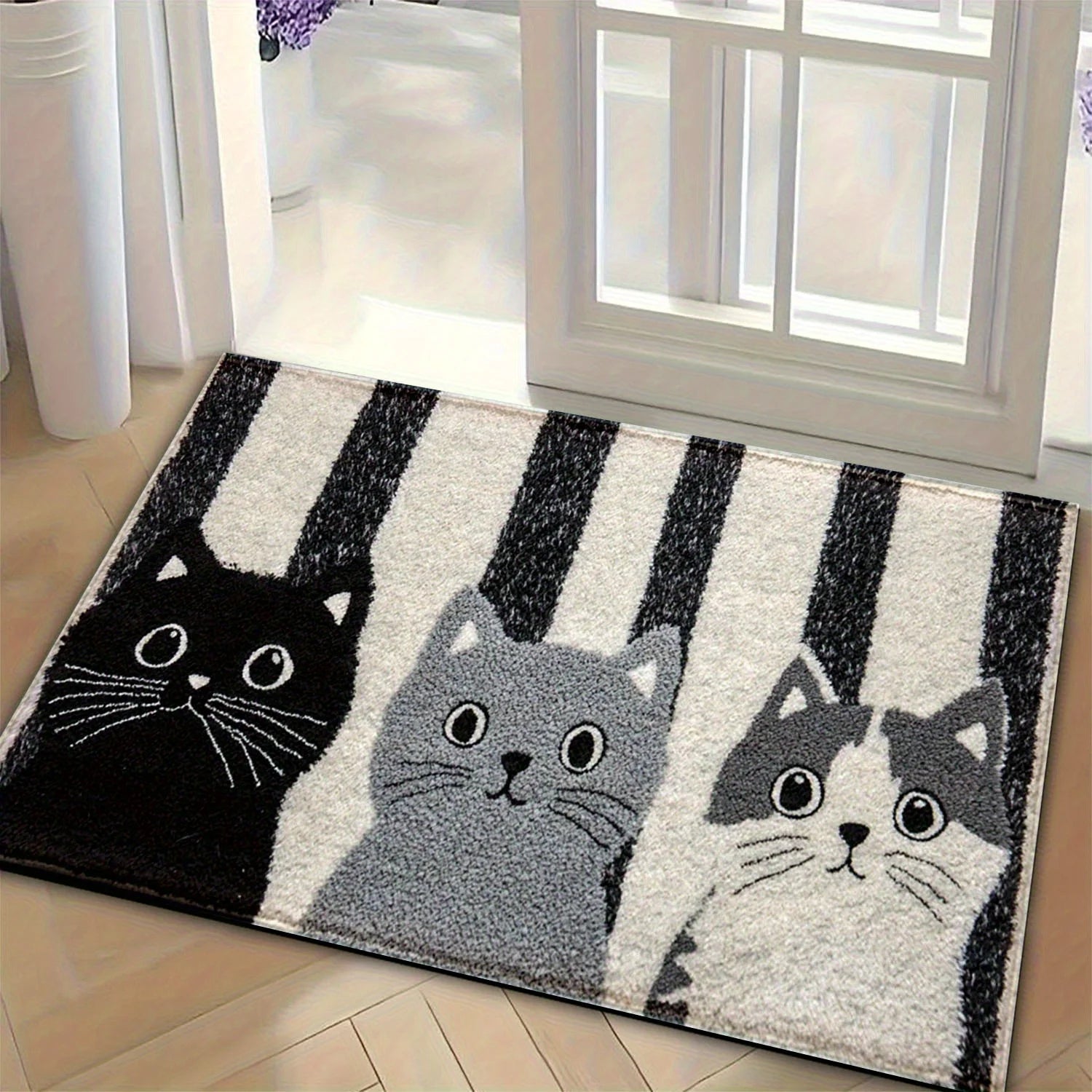 Vikama Striped Cartoon Cat Carpet Soft Doormat Waterproof Floor Mat Rug For Bedroom Carpet For Live Room Outdoor Carpet