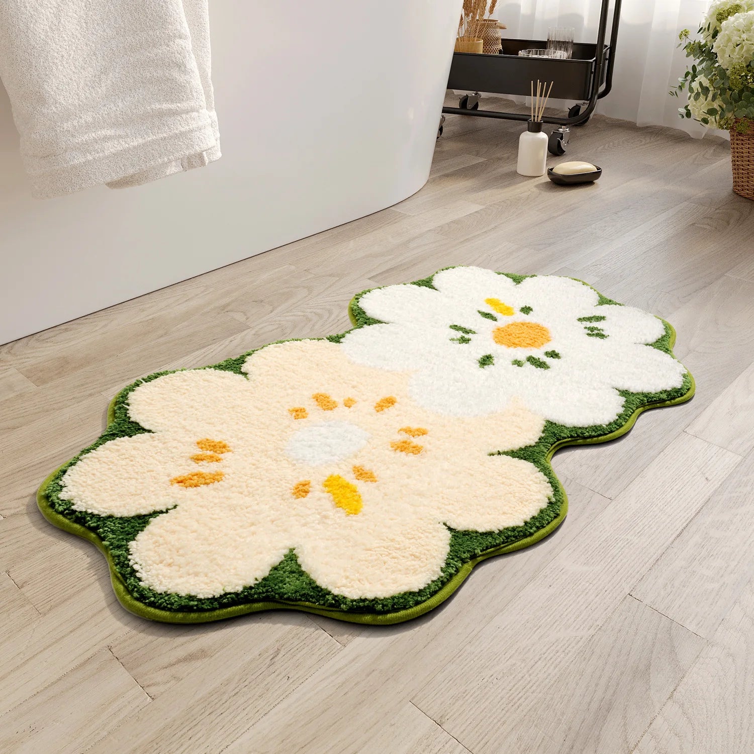 Cartoon Double Flower Bath Mat Bathroom Quick Drying Absorbent Foot Mat Super Fiber Flocking Comfortable And Soft