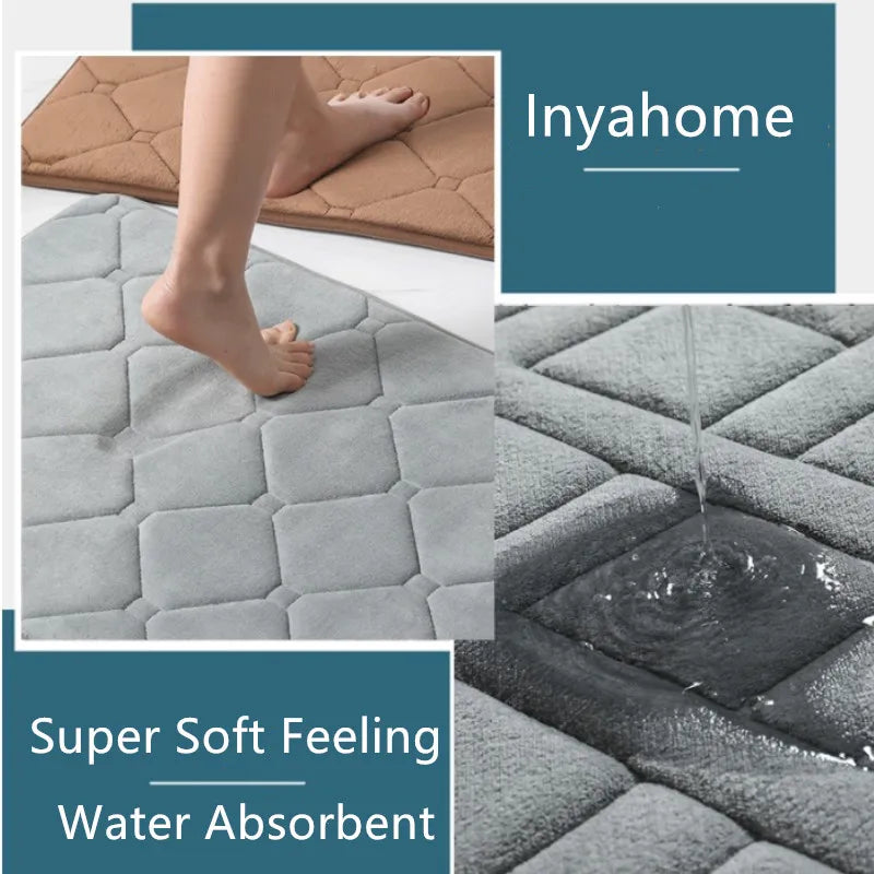 Inyahome Memory Foam Bath Mat Super Water Absorption Machine Washable Bathroom Rug,soft,absorbent Quick Dry Bathmat